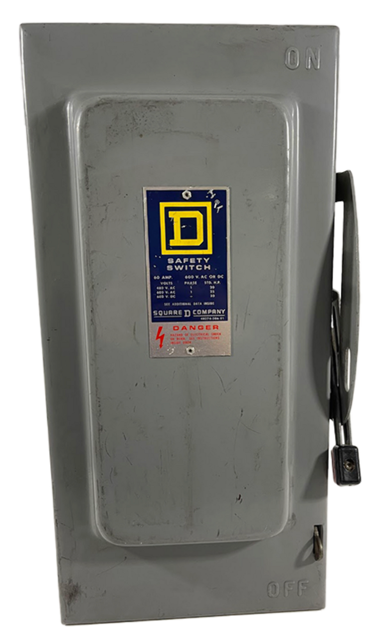 Square D HU262 Non-Fusible Disconnect Heavy Duty 60A 600V NEMA 1 2P 1Ph 2W