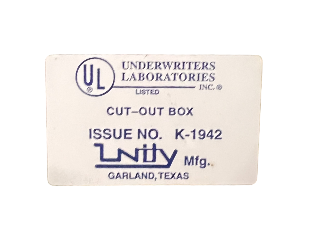 Unity Mfg. K-1942 Cut-Out Box  NEMA 3R Dimensions: 8"x 24"x 30"