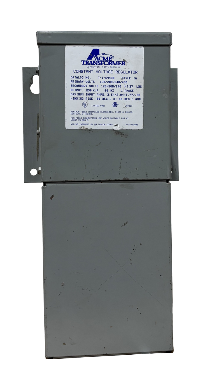 ACME T-1-69430 Transformer .25kVA Pri: 120/208/240/480 Sec: 120/208/240 1PH 60Hz