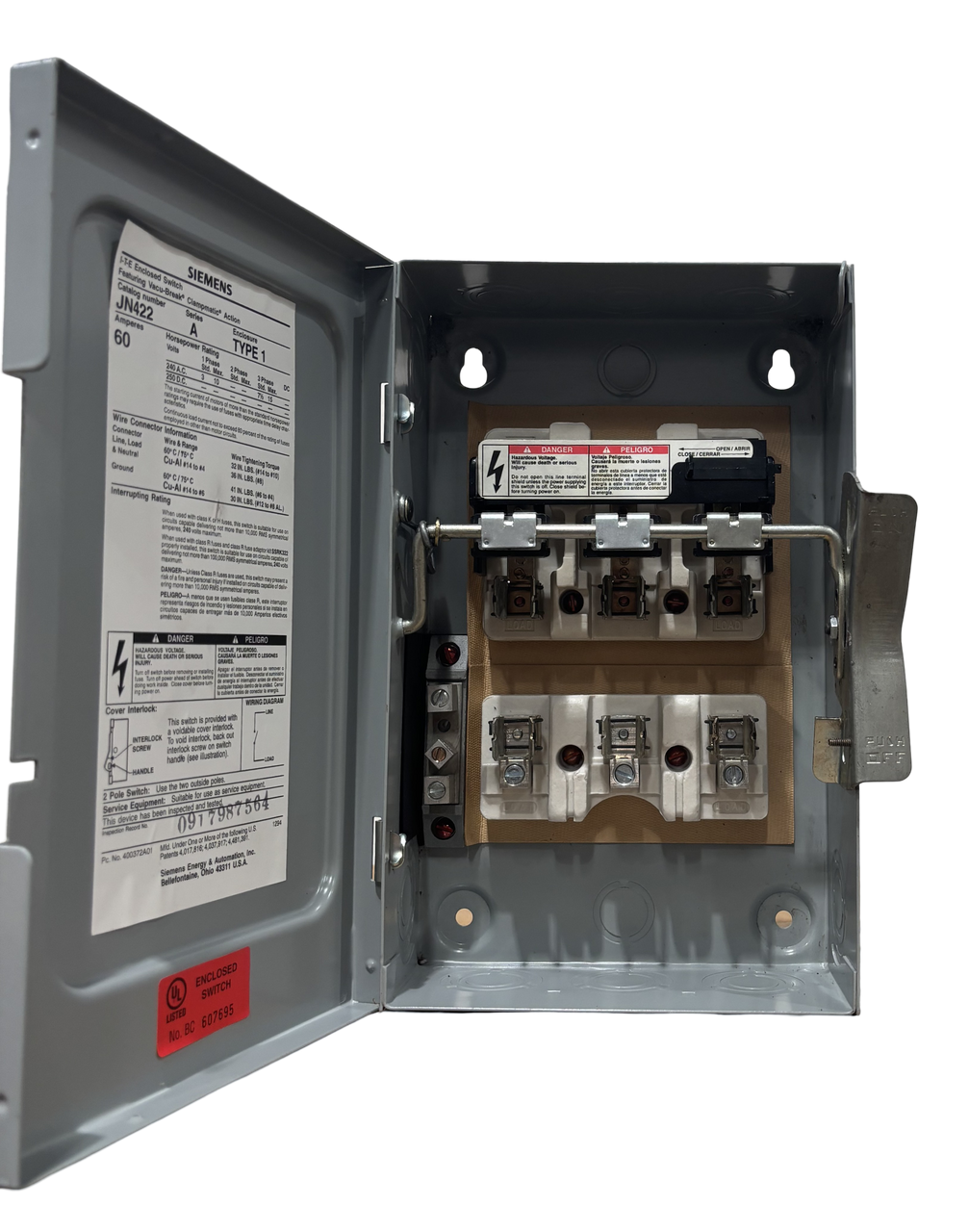 Siemens JN422 Fusible Disconnect Vacu-Break 60A 240V NEMA 1 3P 3Ph