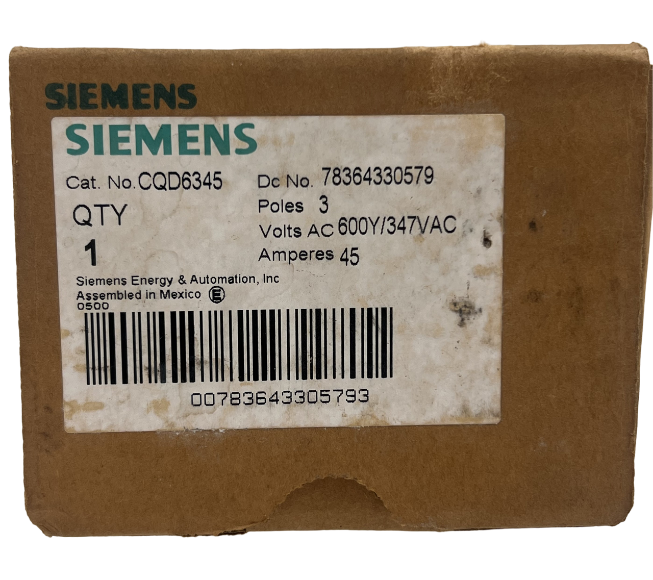 Siemens CQD6345 Circuit Breaker 45A 600Y/347V 3P 10kA Din Rail