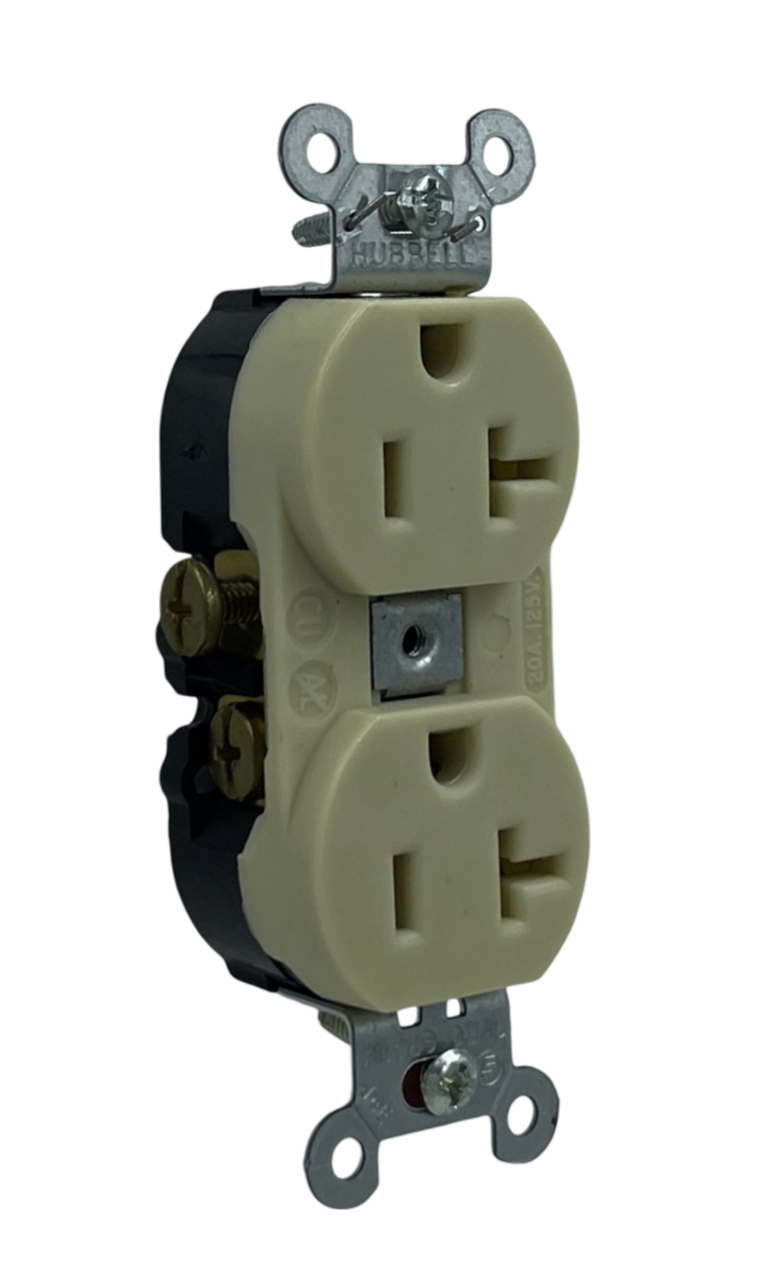 Hubbell CR20I Duplex Receptacle 20A 125V 2P 3W Smooth Face Ivory Grounding