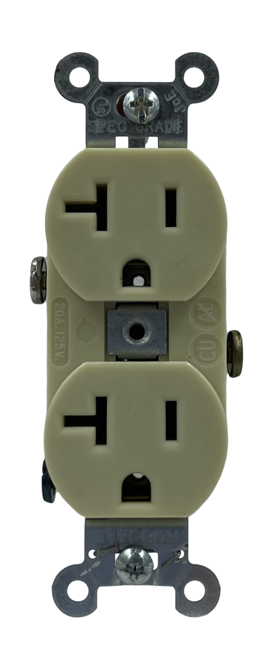 Hubbell CR20I Duplex Receptacle 20A 125V 2P 3W Smooth Face Ivory Grounding