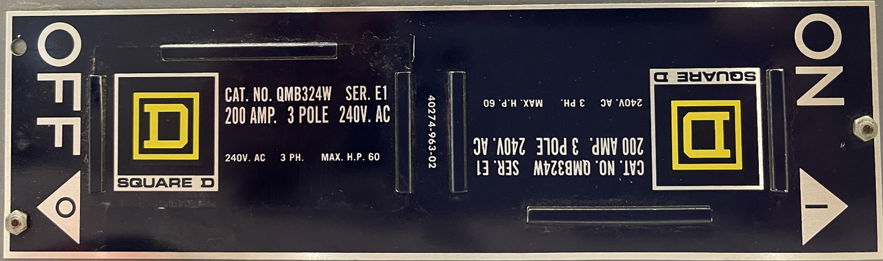 Square D QMB324W Fusible Disconnect 200A 240V 3P 60HP NEMA KS1 1 Module Class H or K Fuse