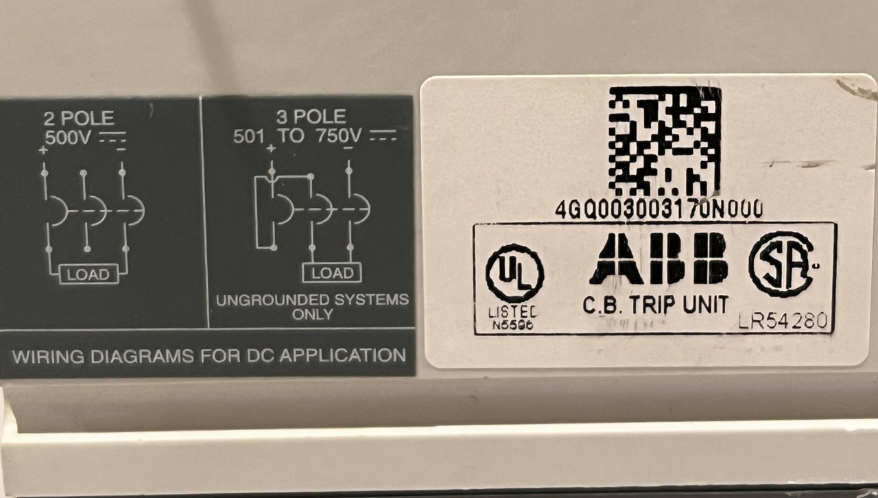ABB SACE T4L 250 Circuit Breaker 250A 600V 3P 65kA w/Shunt Trip and Rotary Handle