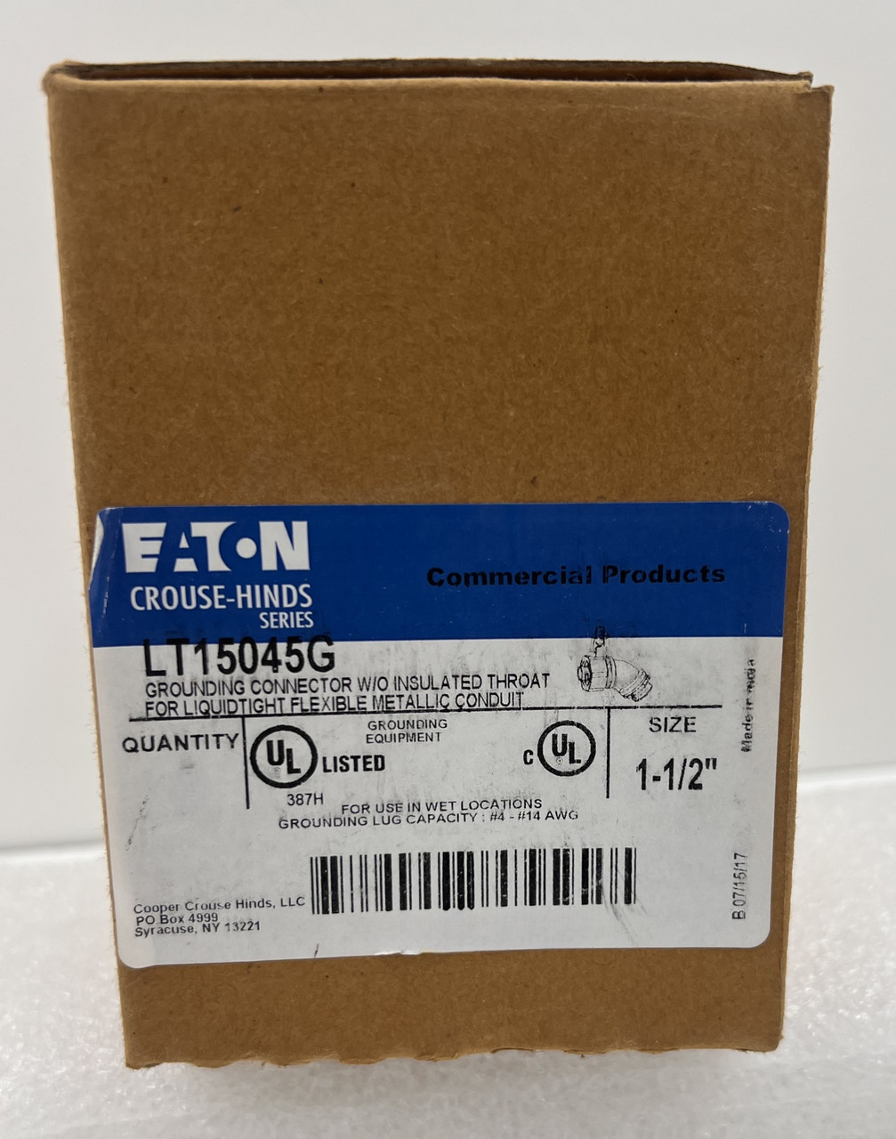 Eaton LT15045 Ground Connector Liquidtight  1 1/2-Inch 45 Degree w/Aluminum Ground Lug Non-Insulated Malleable Iron