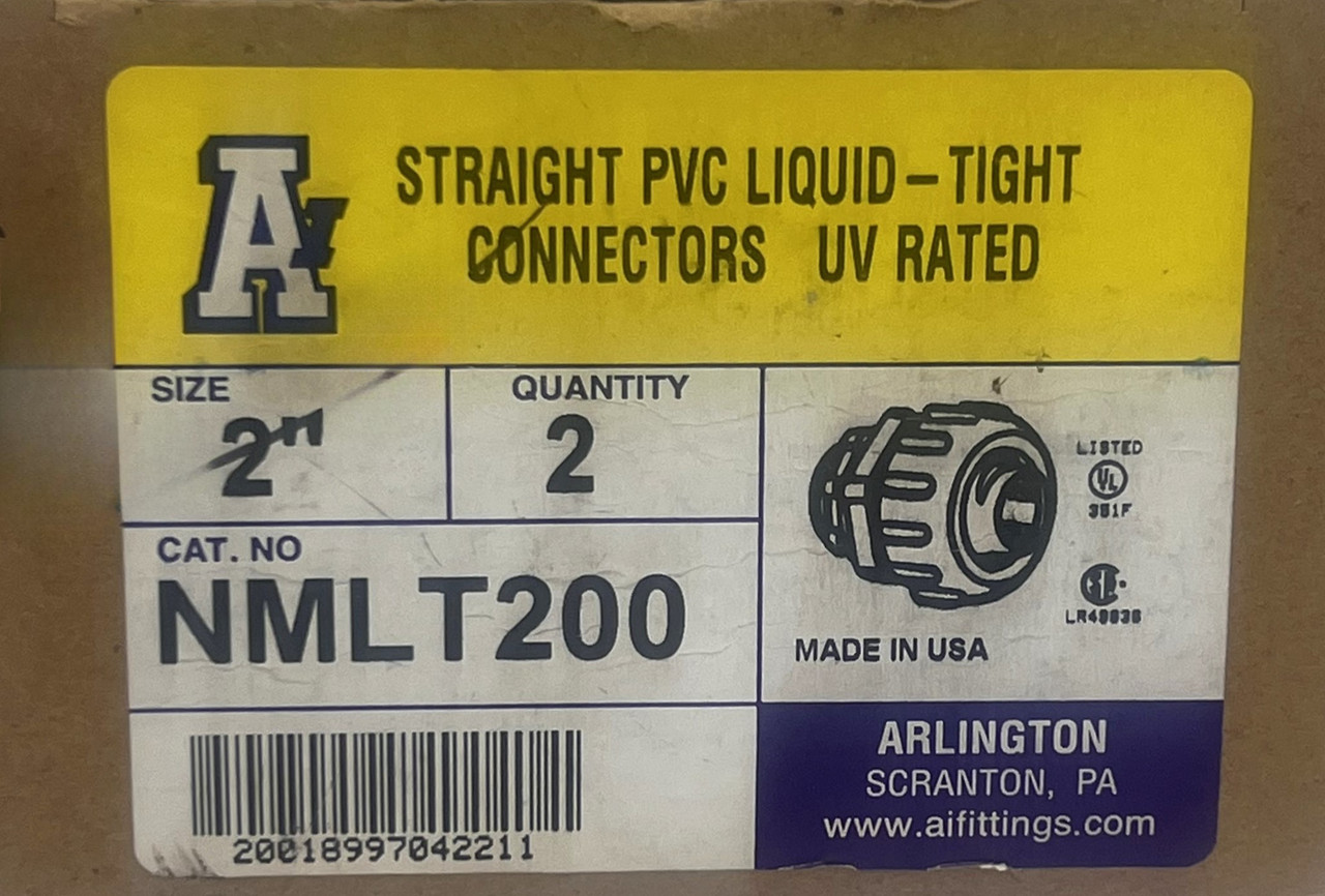 Arlington NMLT200 PVC Straight Liquidtight Connector 2-Inch  UV Rated Plastic Material