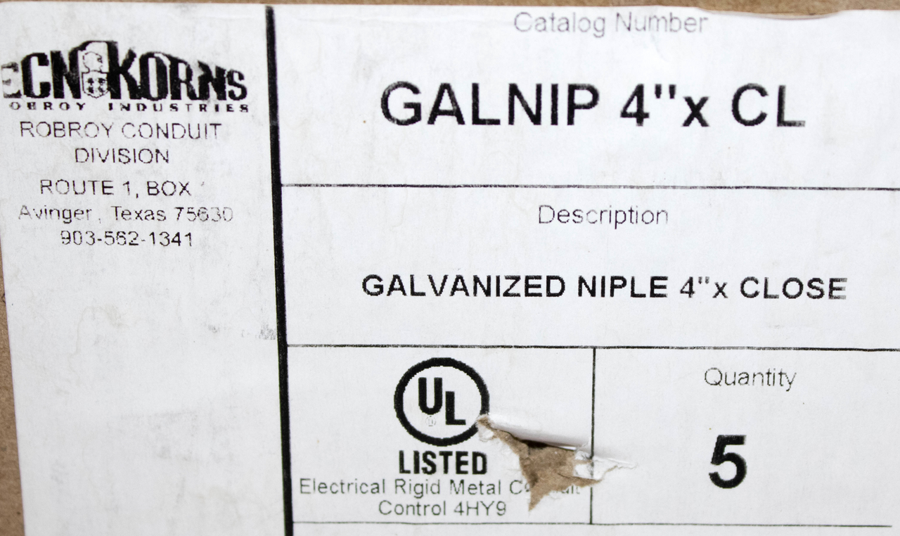 ECN Korns GALNIP4XCL Galvanized Nipple 4X2 7/8 Close Steel