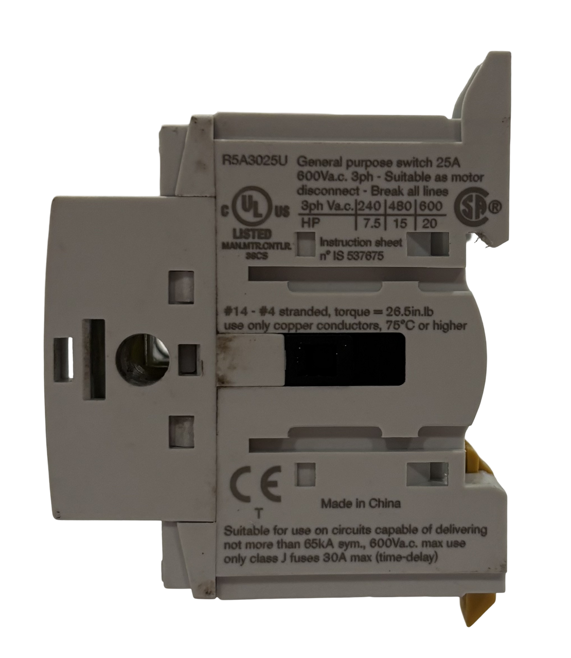 Eaton R5A3025U Rotary Disconnect Switch 25A 600V 3P Non-Fusible R5 Series