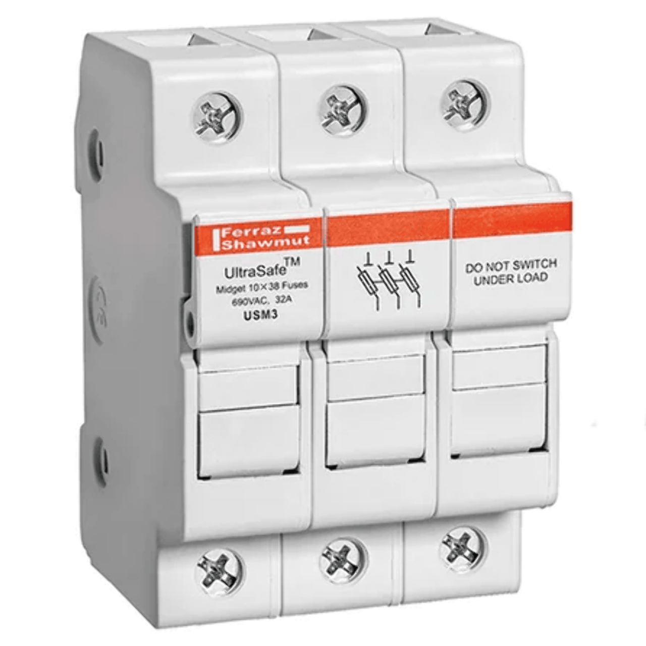 Ferraz Shawmut USM3 Fuse Holder 30A 600V 3P Non-Indicator DIN Rail Polyamide Body
