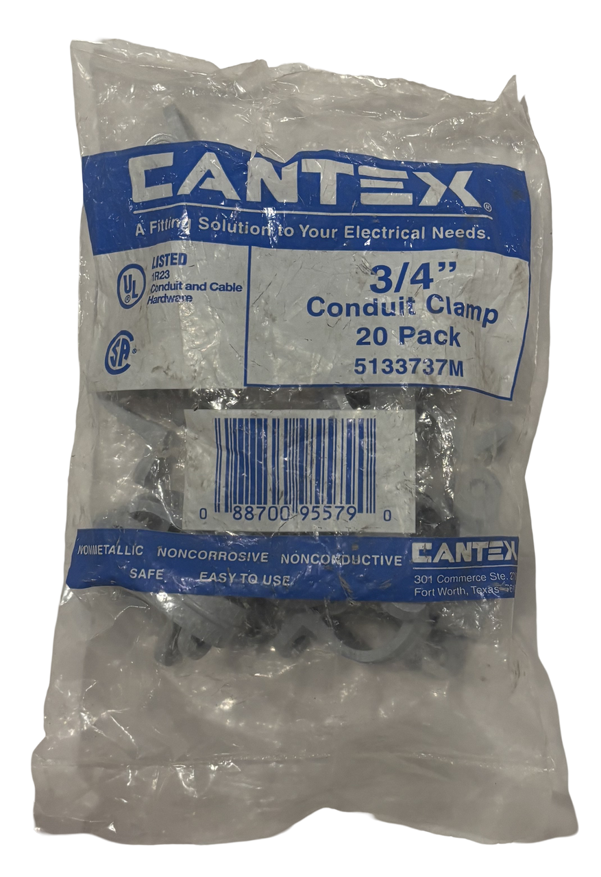 Cantex 5133737M Conduit Clamp 3/4 Inch 2-Hole PVC Non-Corrosive Non-Cond 20/PKG