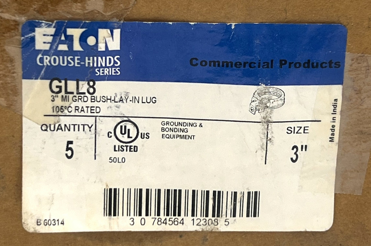 Eaton GLL8 Ground Bushing  Aluminum Lug #1/0-8 AWG Malleable Iron 3-Inch Rigid/IMC 105°C Temp Rating Threaded
