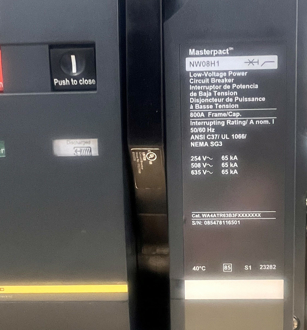 Square D NW08H1 Breaker WA4ATR63B3FXXXXXXX 800A 635V 3P 3PH 50/60Hz 65kA