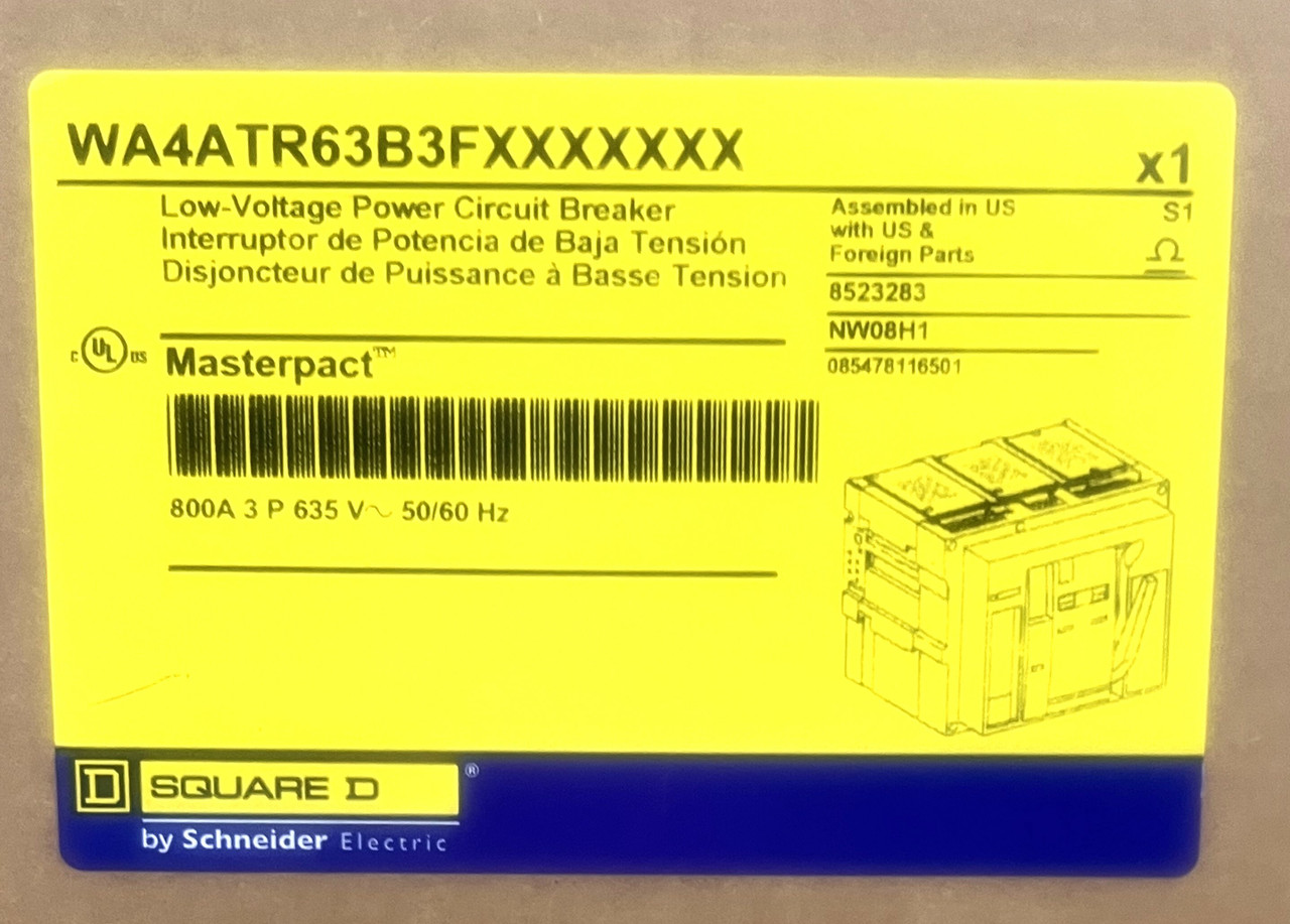 Square D NW08H1 Breaker WA4ATR63B3FXXXXXXX 800A 635V 3P 3PH 50/60Hz 65kA