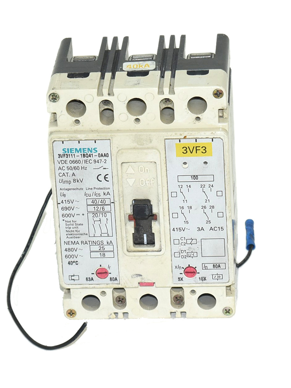 Siemens 3V3111-1BQ41-0AA0 Circuit Breaker 80A 600V 3P 18kA