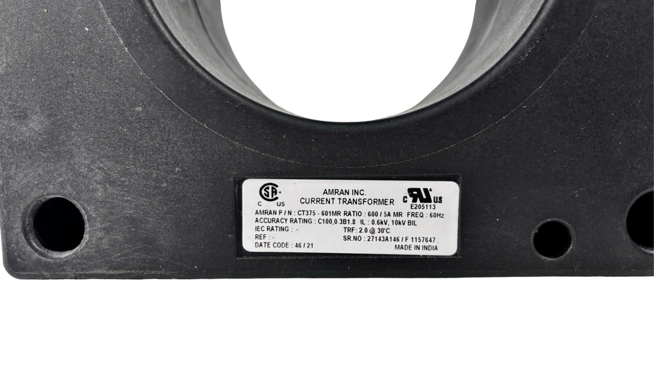 Amran CT375-601MR Current Transformer 600:5 C100 10kV BIL Full Wave 4 In Window