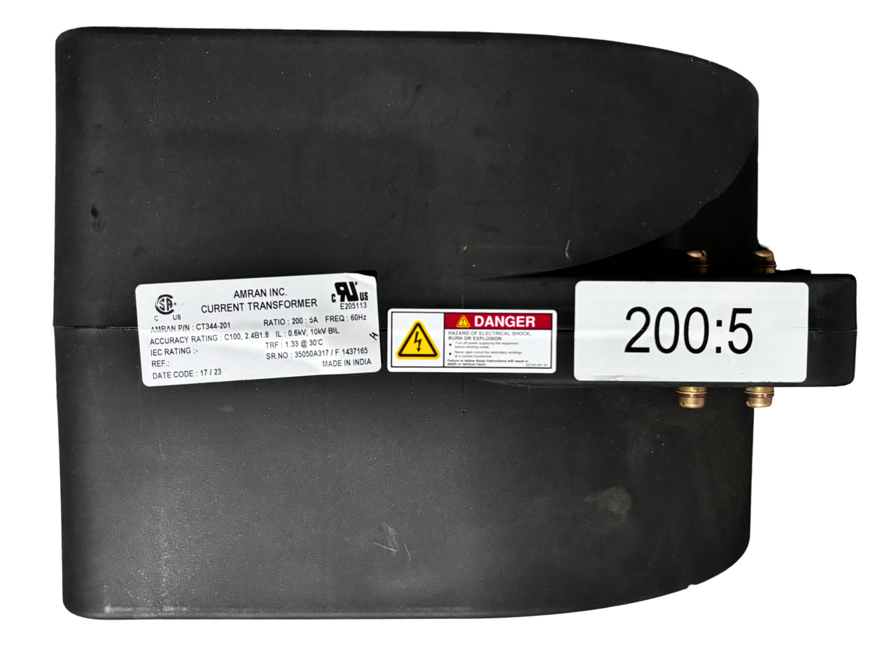 Amran CT344-201 Current Transformer 200:5 60Hz C100 600V 10kV BIL 5.25 In Window