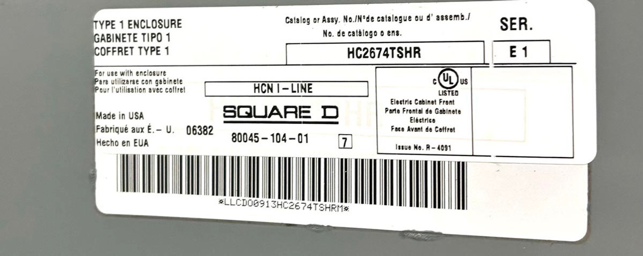 Square D HCN32746 Main Lug Panelboard 600A 208Y/120V 3PH 4W 42SP NEMA 1
