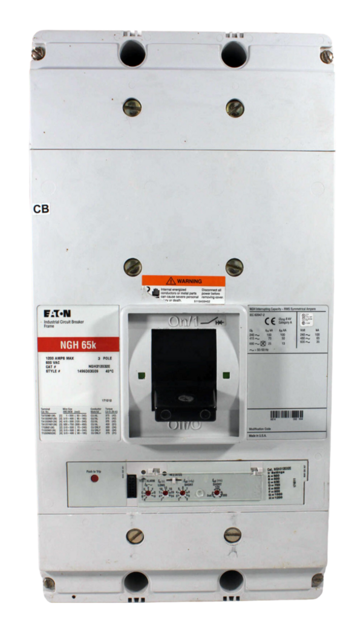 Eaton NGH312032E Breaker 1200A 480V 3P 3PH 65kA LSI Trip Line and Load