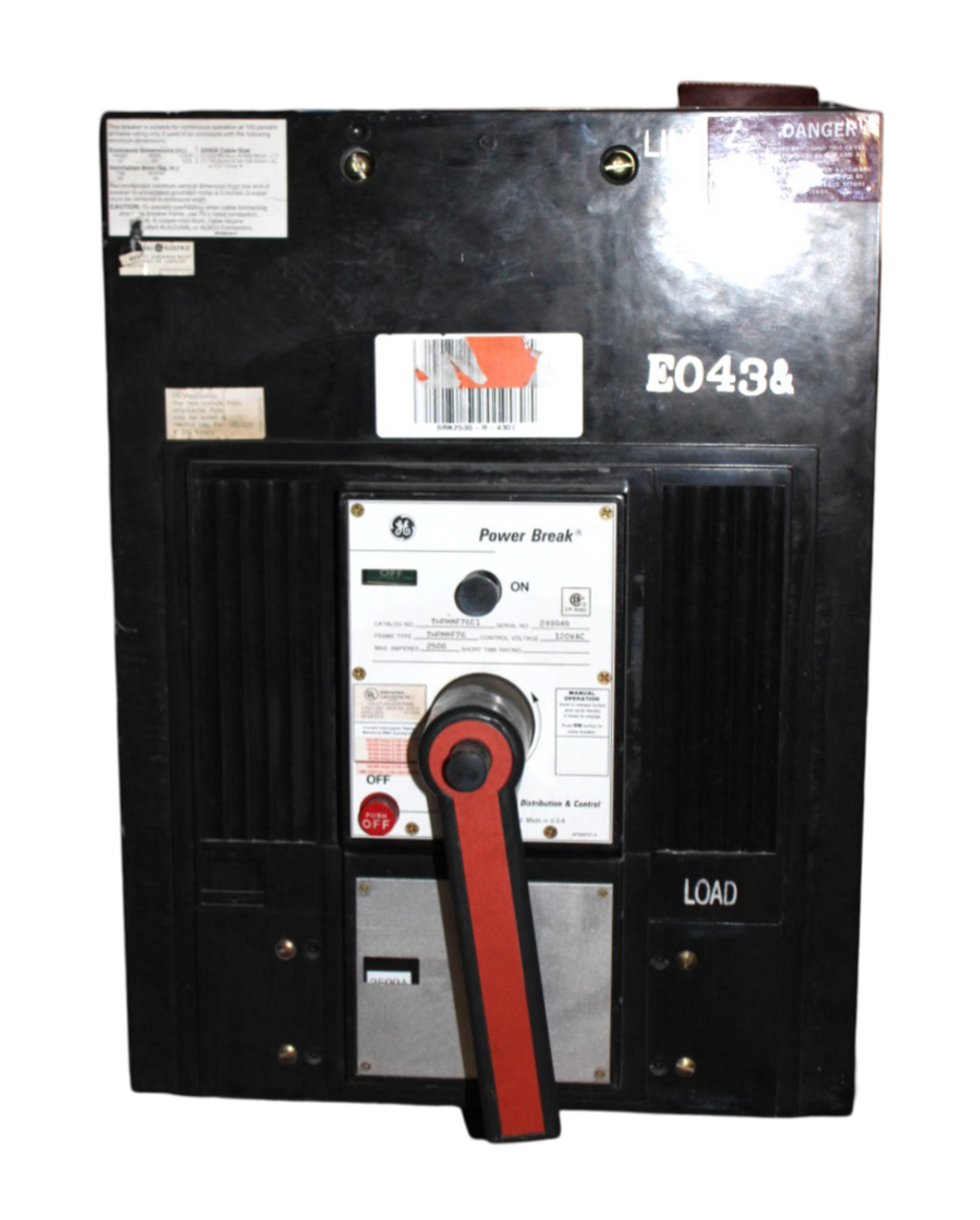 General Electric THPMMF76E1 Main Breaker 2500A 600V Operation: 120VAC 3P 3PH