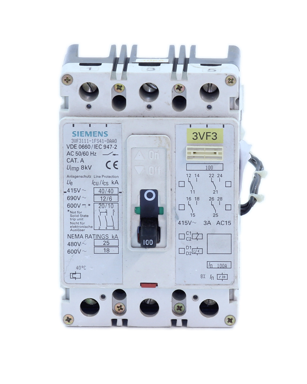 Siemens 3VF3111-1FS41-0AA0 Circuit Breaker 100A 600V 3P 18kA