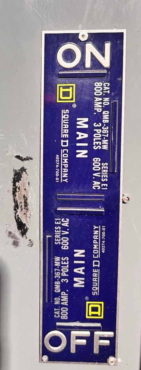 Square D QMB367MW Main Panel Mount 800A 600V 3P 3PH 200kA NEMA 1 Class R Fuses