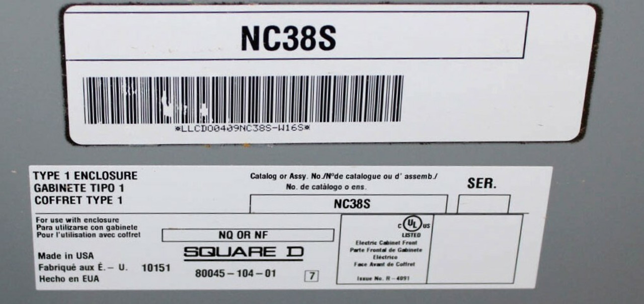 Square D NQ442L2C Main Lug Panelboard 225A 240V 3PH 4W 42SP Type 1 Enclosure