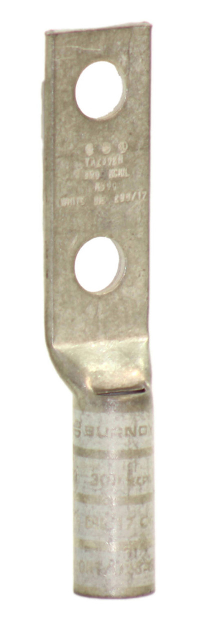 Burndy YAZ302N Cu Comp Lug 300 kcmil 2-Hole 1/2 In Stud 1-3/4 In Sp Long Barrel