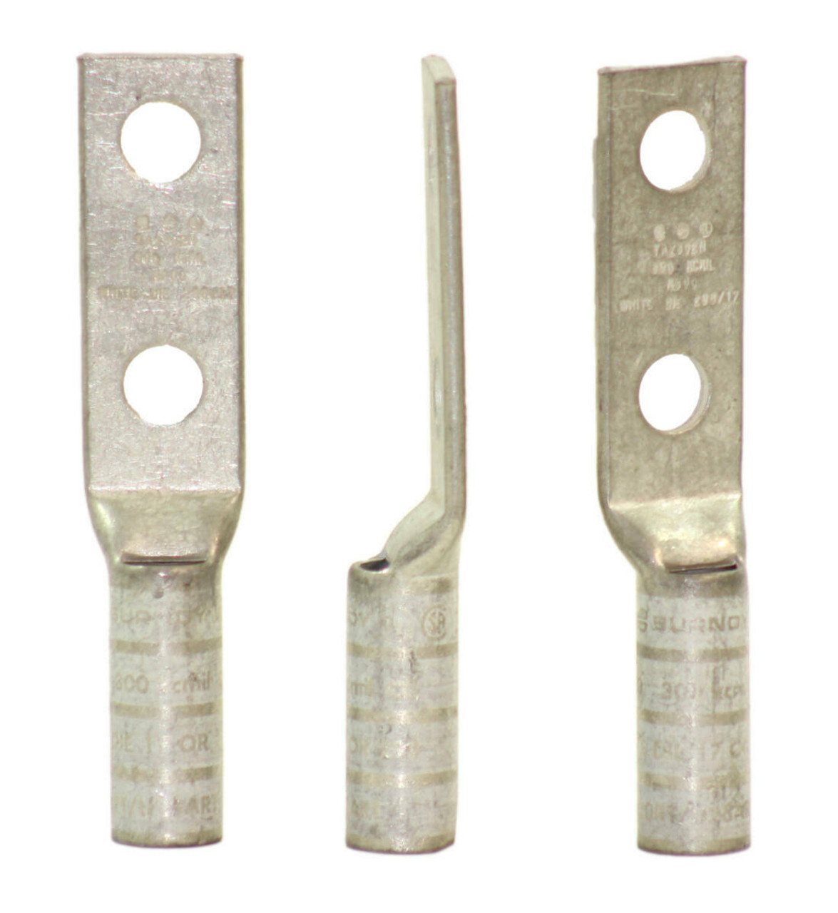 Burndy YAZ302N Cu Comp Lug 300 kcmil 2-Hole 1/2 In Stud 1-3/4 In Sp Long Barrel