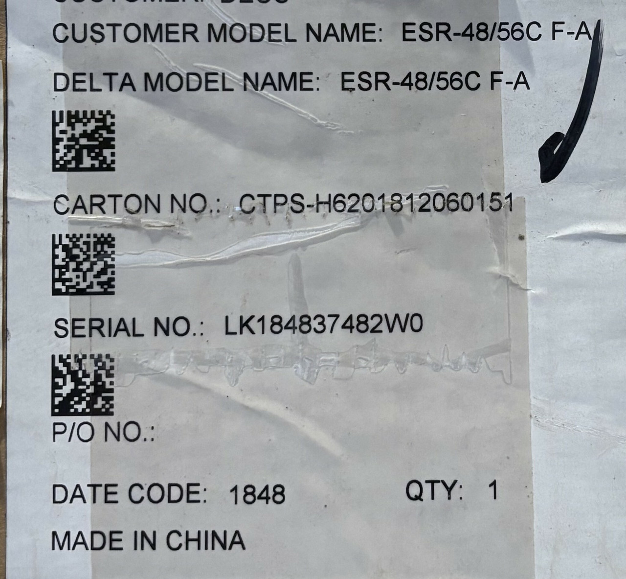 Delta Electronics ESR-48/56C-F Rectifier 53.7A 54V 2900W 1PH For DC Power System