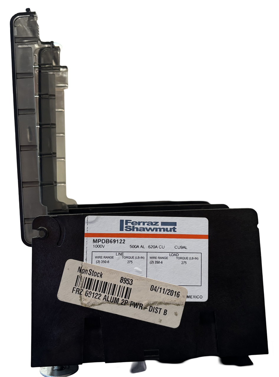 Ferraz Shawmut MPDB69122 Pwer Dist Block 500A AL 620A CU 1000V 2P 10kA Screw Mt