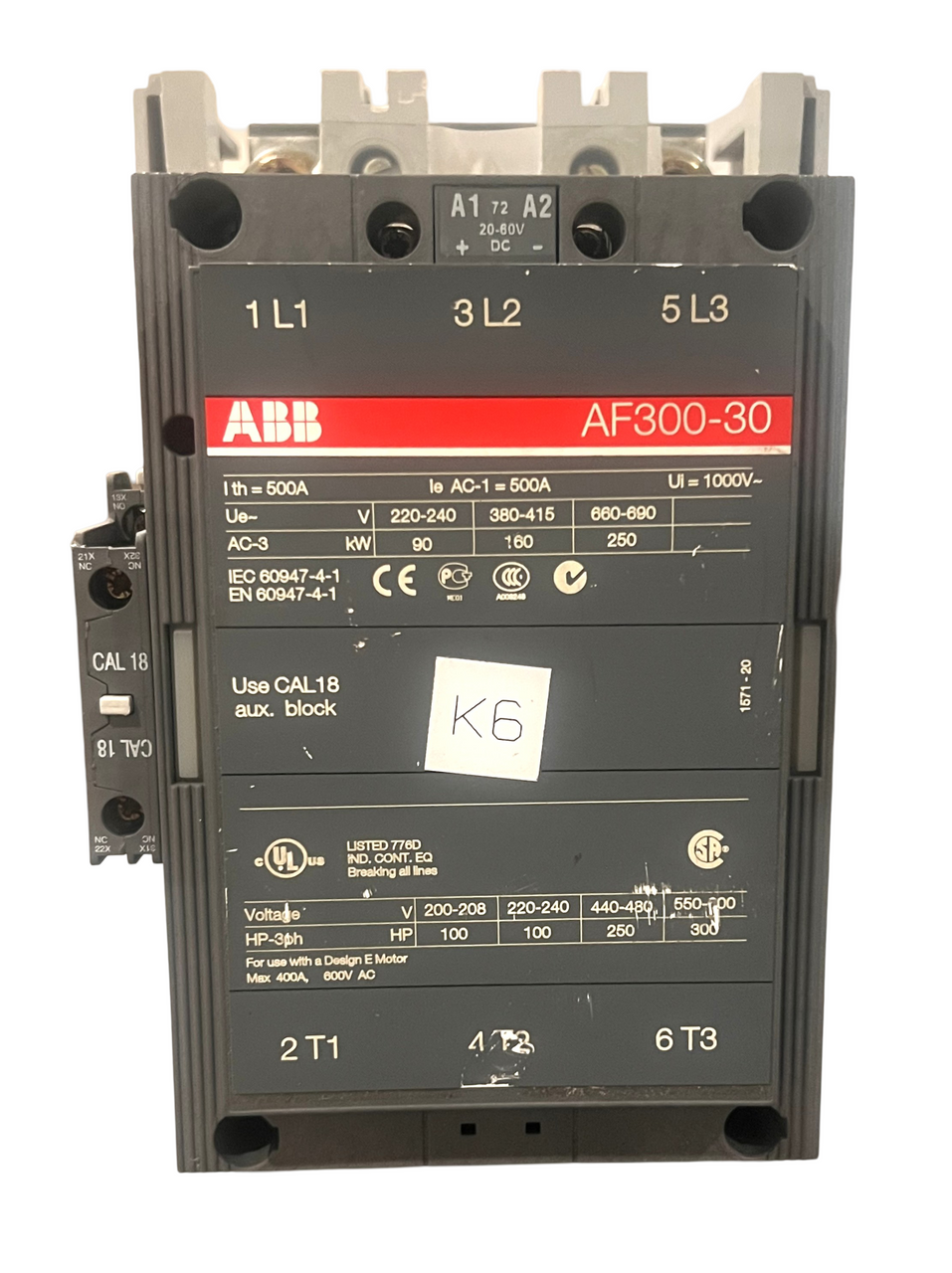 ABB AF300-30 - Contactor 500A 20-60V 3P 3PH Series AF w/Chipped Corner