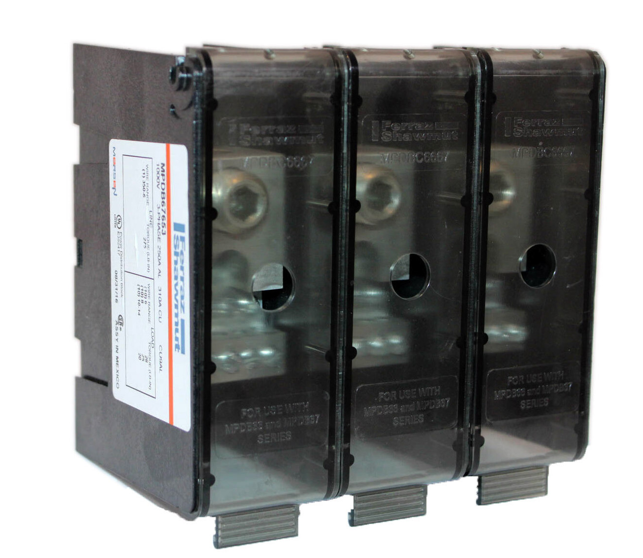 Ferraz Shawmut MPDB67653 Power Distribution Block 250A AL 310A CU 1000V 3Ph
