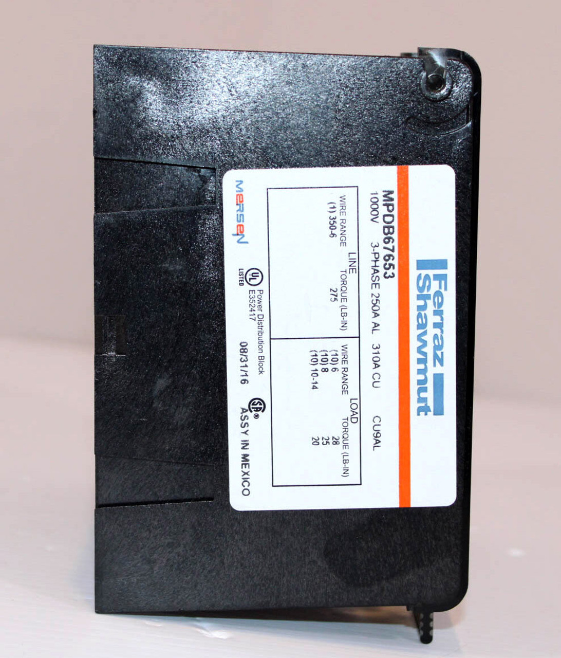 Ferraz Shawmut MPDB67653 Power Distribution Block 250A AL 310A CU 1000V 3Ph