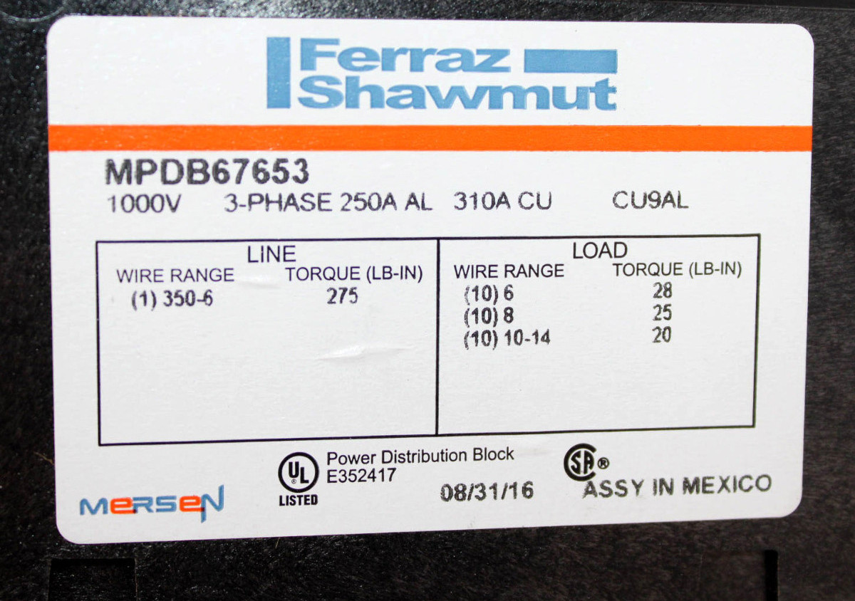 Ferraz Shawmut MPDB67653 – 3-Pole Open-Style Power Distribution Block, Dual-Rated Aluminum/Copper