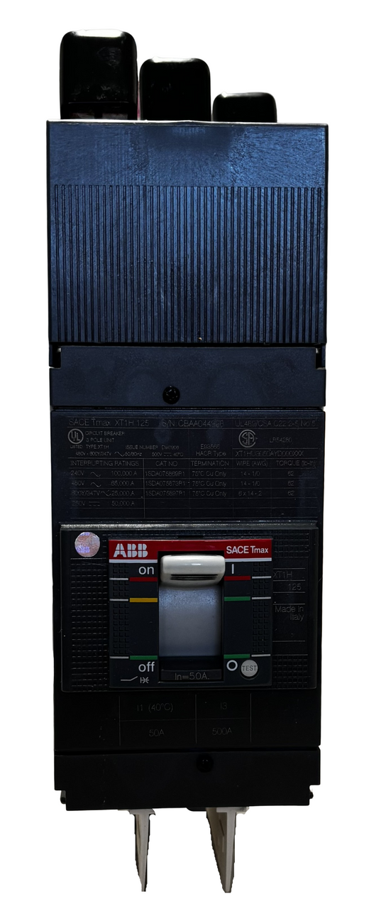 ABB XT1HU3050AYD000XXX Circuit Breaker, 3-Pole, 50A, 600VAC, Thermal Magnetic, 65kA, XT1H Series