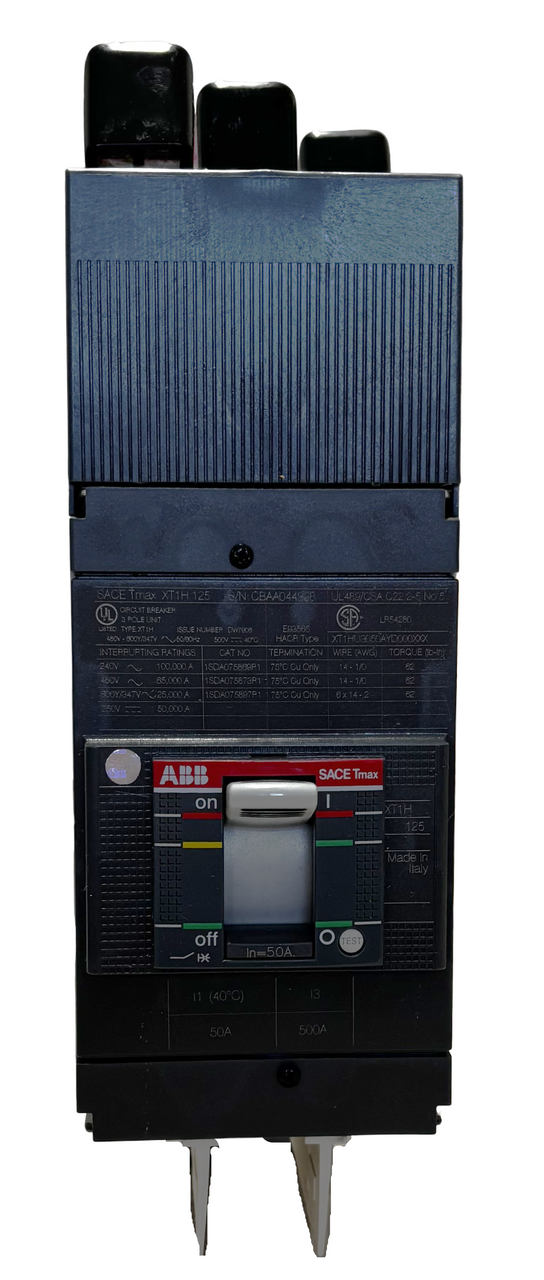 ABB XT1HU3050AYD000XXX Circuit Breaker, 3-Pole, 50A, 600VAC, Thermal Magnetic, 65kA, XT1H Series