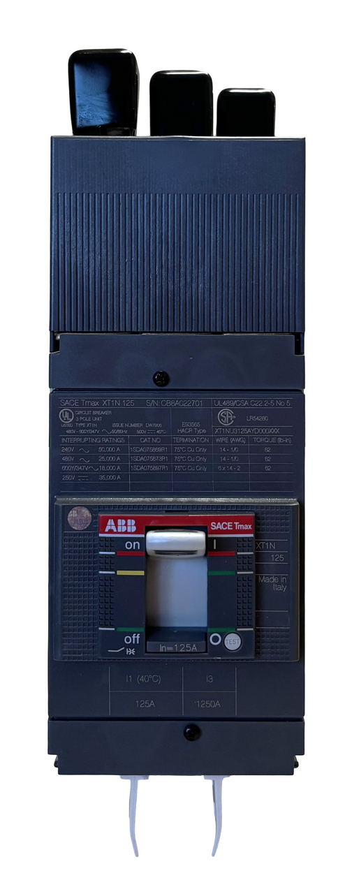 ABB XT1NU3125AYD000XXX Thermal Magnetic Breaker – 125A, 3-Pole, 480/600V,  MCCB, 25kA, Tmax XT1N