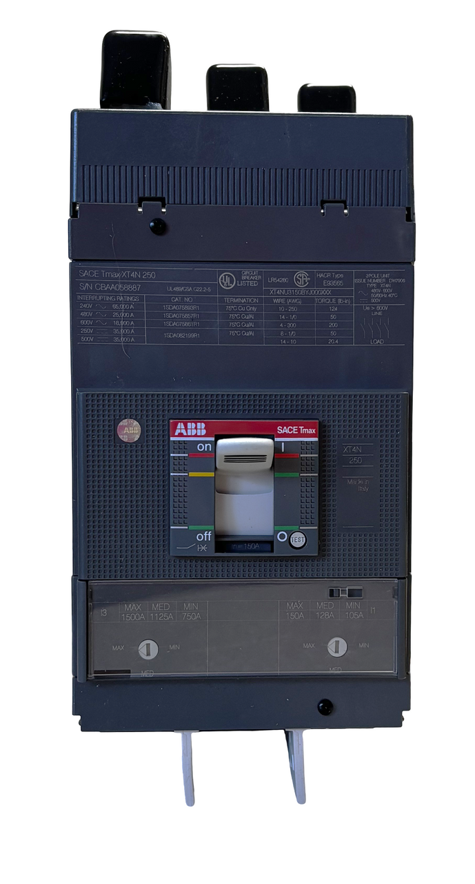ABB XT4NU3150BYJ000XXX Molded Case Circuit Breaker - 150A, 3-Pole, Tmax XT4N Frame, 25kAIC, UL/CSA