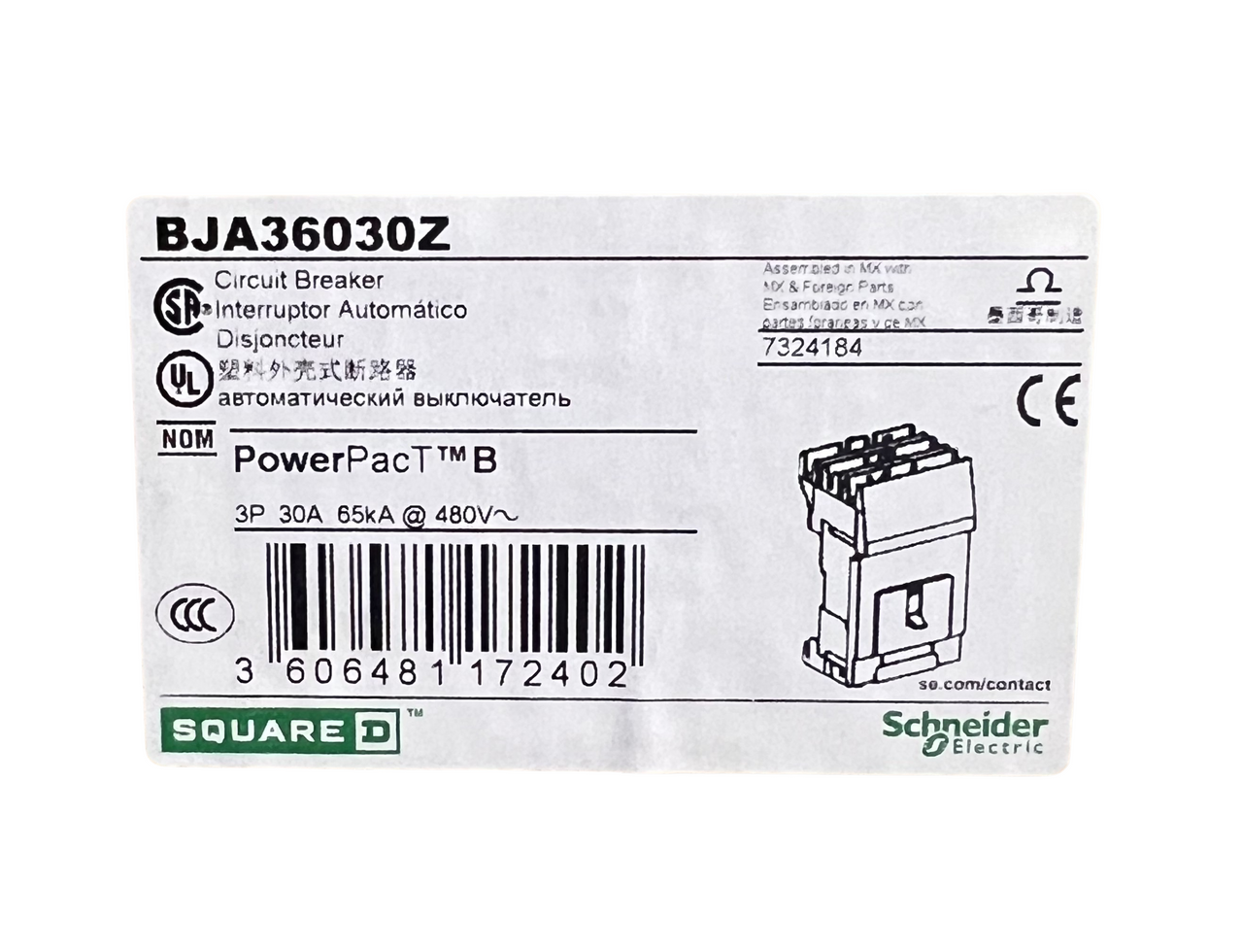 Square D BJA36030Z Circuit Breaker 30A 3-Pole 600Y/347VAC  I-Line 25kA  PowerPacT B Thermal Magnetic