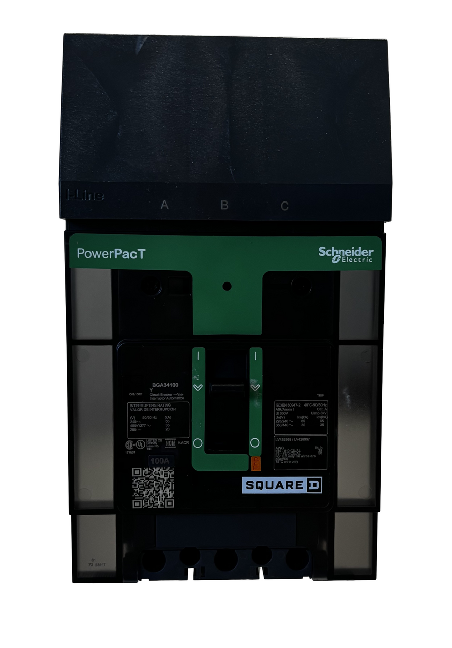 Square D BGA34100YZ Circuit Breaker – PowerPact B, 3 Pole, 100A, 480Y/277V AC, 35kA, I-Line, Thermal Magnetic