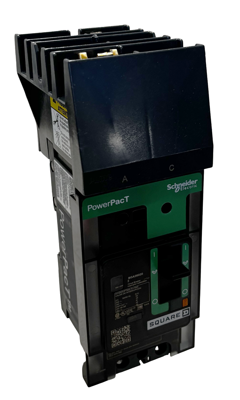 Square D BGA260202 Circuit Breaker – PowerPact B, 20A, 2 Pole, 600Y/347V AC, 18kA, I-Line, Thermal Magnetic, 80% Rated