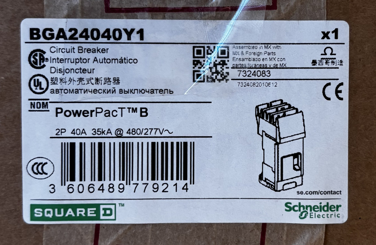 Square D BGA24040Y1 I-Line Circuit Breaker 40A 2-Pole 480Y/277V 35kA Thermal Magnetic
