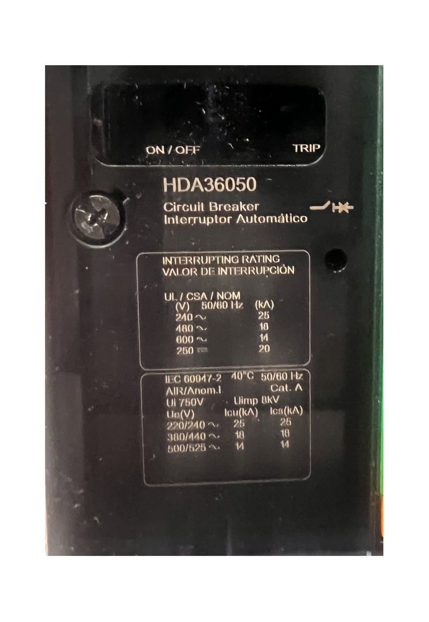 Square D HDA36050 Circuit Breaker 50A 600V 3-Pole  I-Line 18kA @ 480VAC