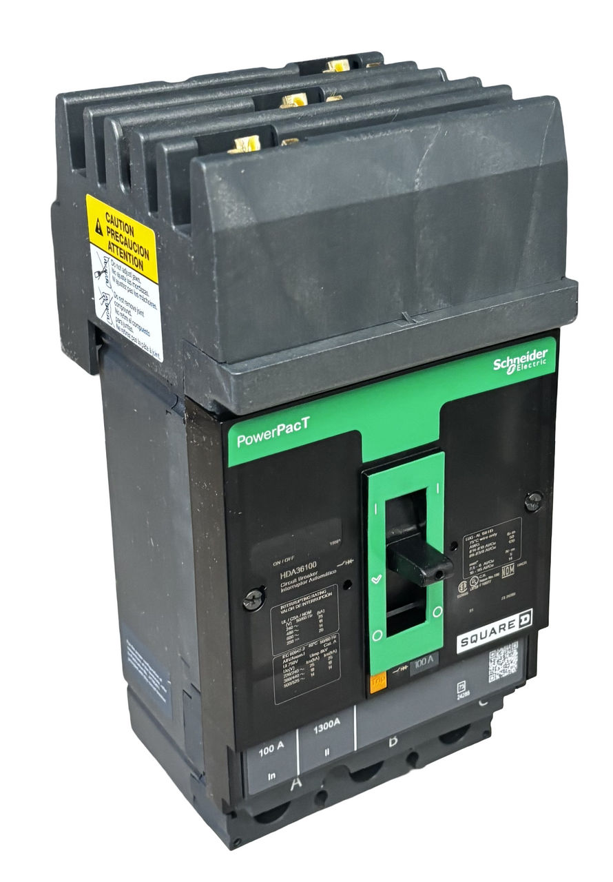 Square D HDA36100 Circuit Breaker | PowerPacT H | 100A | 3-Pole | 600V AC | 14kA | I-Line | Thermal Magnetic w/ VisiTrip Handle