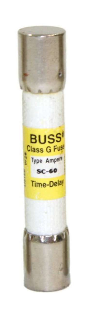 Bussmann SC60 Time Delay Class G Fuse 60A 480V Ferrule end x ferrule end, 12 sec at 200%, 10 kAIC at 300 Vdc|100 kAIC at 480 Vac