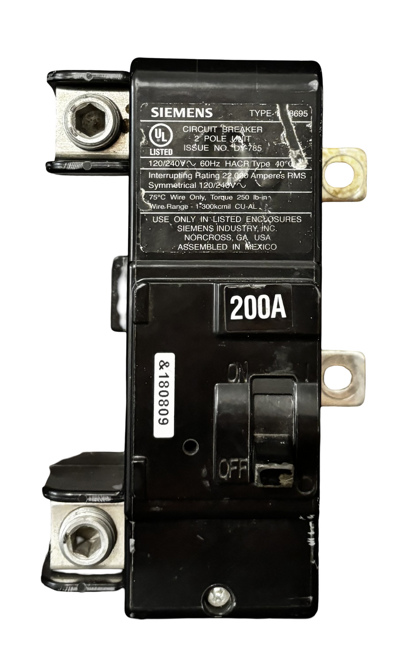 Siemens EQ8695 Circuit Breaker | 200A | 2-Pole | 120/240V AC | 22kA | Thermal-Magnetic