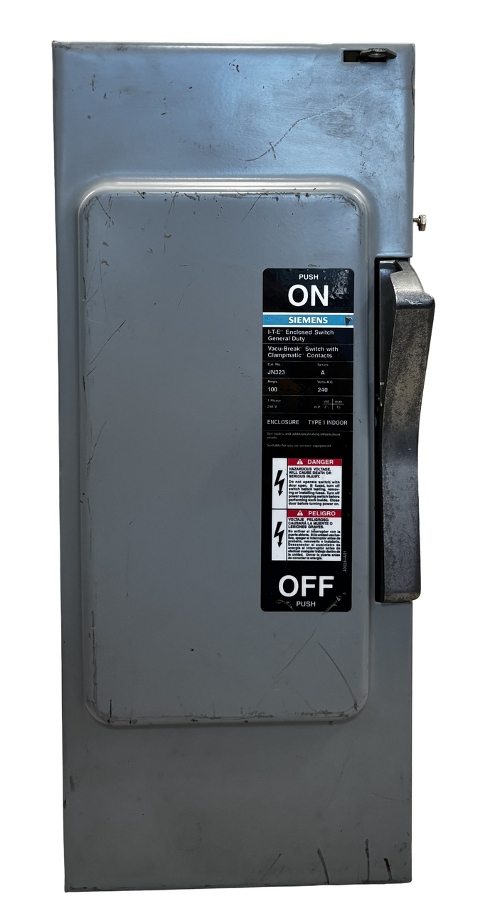 Siemens JN323 ITE Enclosed Switch | 100A | 240V | 2-Pole | NEMA 1 | Vacu-Break | Fusible Siemens JN323 ITE Enclosed Switch | 100A | 240V | 2-Pole | NEMA 1 | Vacu-Break | Fusible