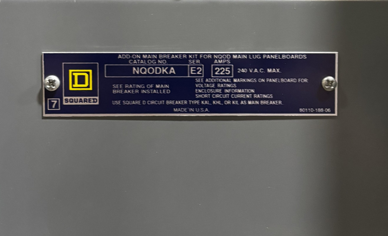 Square D NQOD442L225NL Panelboard 225A 208Y/120V 3PH 4W 42SP Main Lugs w/ NQODKA Main Breaker Kit NEMA 1