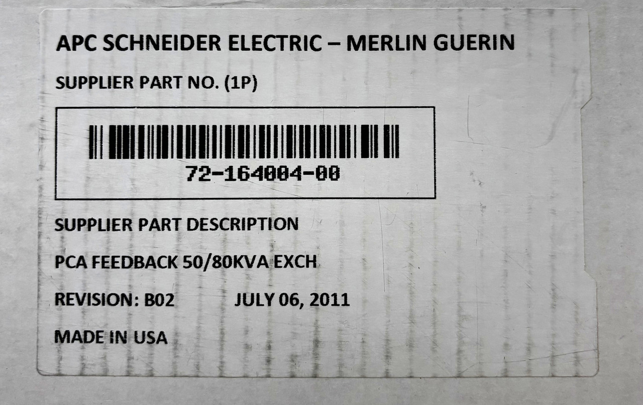 MGE 72-164004-00 PCA Feedback Board – 50/80 kVA OEM Power Supply Exchange Module
